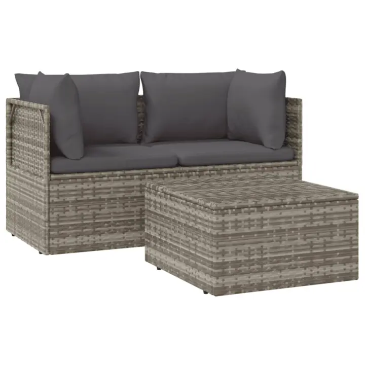 vidaXL Set de muebles de jardín 3 pzas y cojines ratán sintético gris - 1