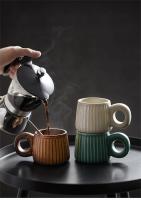 Taza De Café De Cerámica Artesanal Retro Nórdico 250ml Taza De Agua Y Té Con Flor Pull Latte Para Desayuno Ecológica - details 3