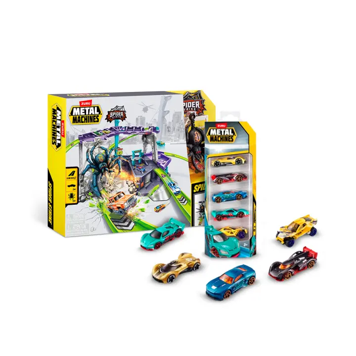 METAL MACHINES - Pista Garaje Multinivel Ataque de la Araña con Ascensor, Lavadero y Más de 2 Metros de Pistas + 5 Coches  ¡Vence a la Araña y Controla el Garaje! - 1