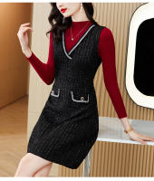 EVNISI Conjunto De Dos Piezas Chaleco Vestido Tweed Slim Para Oficina Chic Vestido De Fiesta Para Mujer Otoño Invierno - details 16