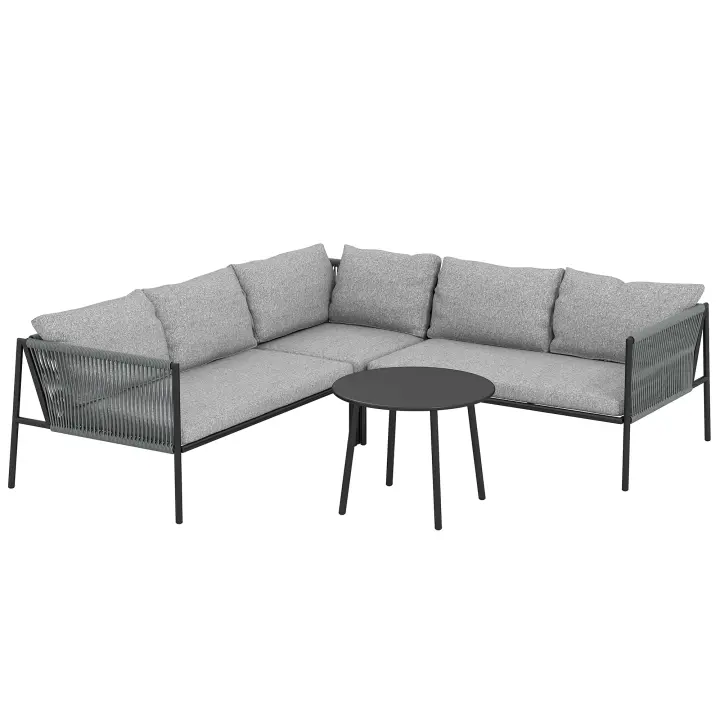 Outsunny Conjunto Jardín Exterior de Ratán con Cojines Conjunto Terraza Resistente a la Intemperie Muebles Jardín Exterior con 2 Sofás de 2 Plazas Sofá Esquina Mesa Redonda Gris Oscuro - 1
