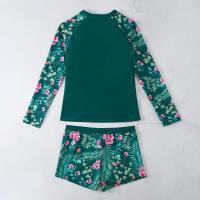 Traje De Baño De Dos Piezas Para Mujer 2024 Con Estampado De Surf Y Flores Long Sleeve Racerback Vest Y Cross Back Spandex Nylon - details 11