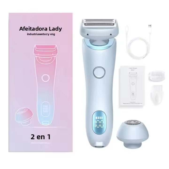 Afeitadora Eléctrica 2 En 1 Para Mujer Piel Suave Y Pelo Eliminado Sin Dolor IPX7 Impermeable Corte Rápido Recargable Plástico Color Rosa/Azul - 1