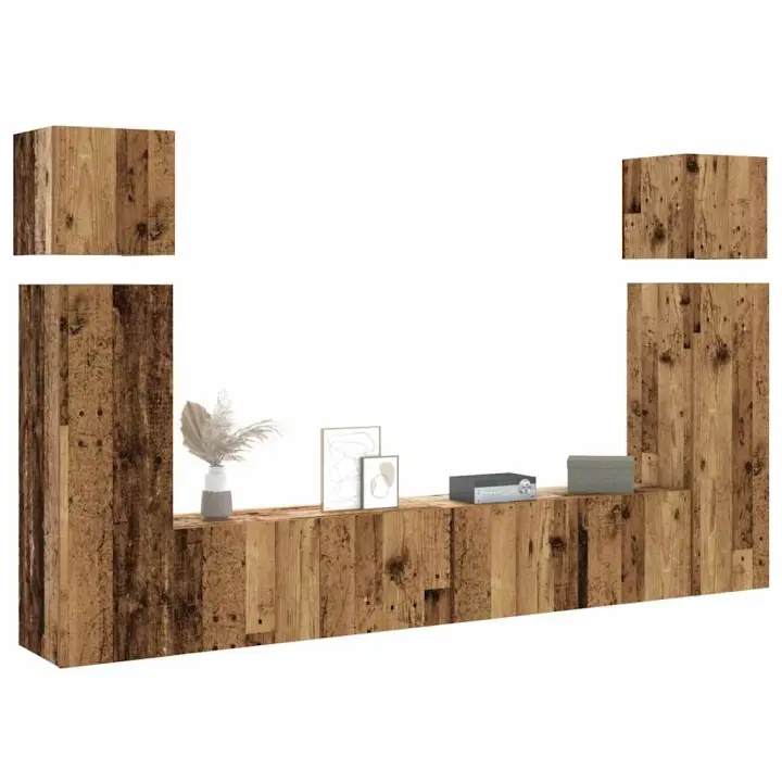vidaXL Conjunto de mueble de TV 8 piezas montado la pared madera vieja - 1