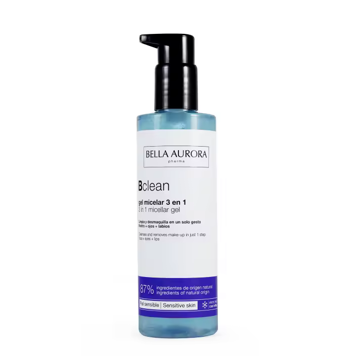 BELLA AURORA - Bclean Gel Micelar 3 en 1 200 ml, para Piel Sensible, Limpia y Desmaquilla la Piel, para Rostro, Ojos y Labios, Anti-manchas, Calma y Refresca, Textura Gel Ultraligera y Acuosa - 1