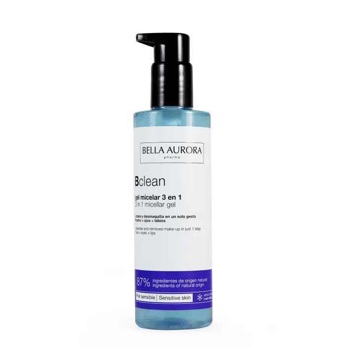 BELLA AURORA - Bclean Gel Micelar 3 en 1 200 ml, para Piel Sensible, Limpia y Desmaquilla la Piel, para Rostro, Ojos y Labios, Anti-manchas, Calma y Refresca, Textura Gel Ultraligera y Acuosa - 1