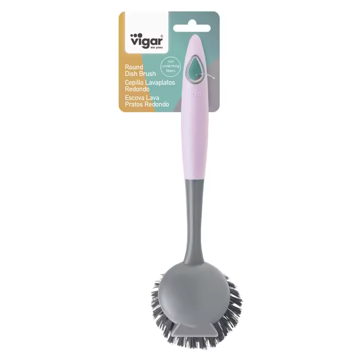 VIGAR® - Cepillo para Platos Redondo con Mango Ergonómico - Cepillo para Limpiar Platos Sartenes Ollas - Cepillo Lavaplatos para Fregadero - Cepillo para Fregar Vajilla con Mango Antideslizante - Cepillo Lavaplatos con Rasqueta Frontal Incorporada - 1