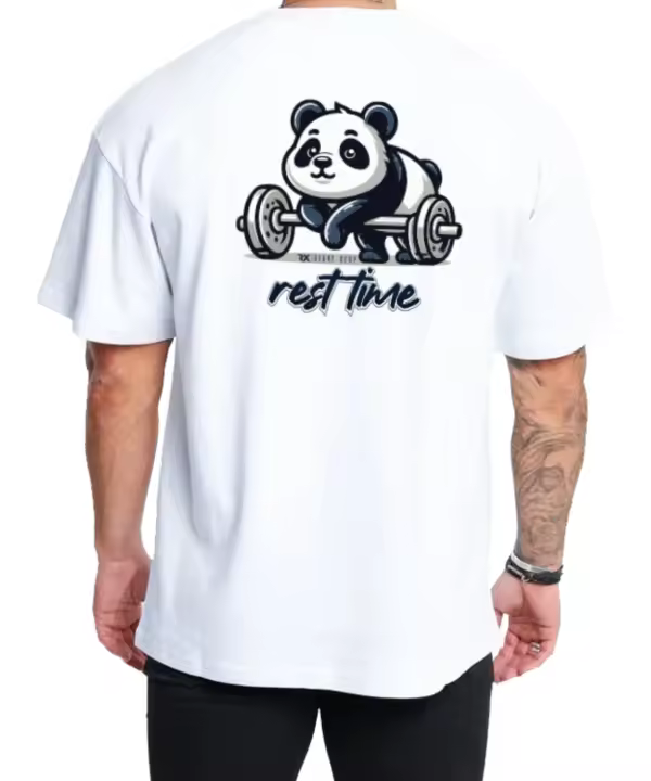 Camiseta Oversize algodón 100% - Rest Time PANDA - blanca Rx Heavy Camiseta hombre algodón - 1