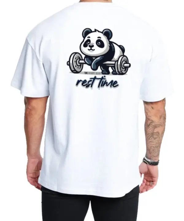 Camiseta Oversize algodón 100% - Rest Time PANDA - blanca Rx Heavy Camiseta hombre algodón - 1
