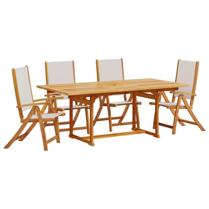 vidaXL Juego comedor de jardín 5 pzas madera maciza acacia y textileno - 1