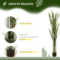 HOMCOM Planta Artificial de Yuca en Maceta 190 cm Planta Falsa con 39 Hojas Realistas para Decoración en Hogar Salón Oficina Jardín Ø17x190 cm Verde - details 3