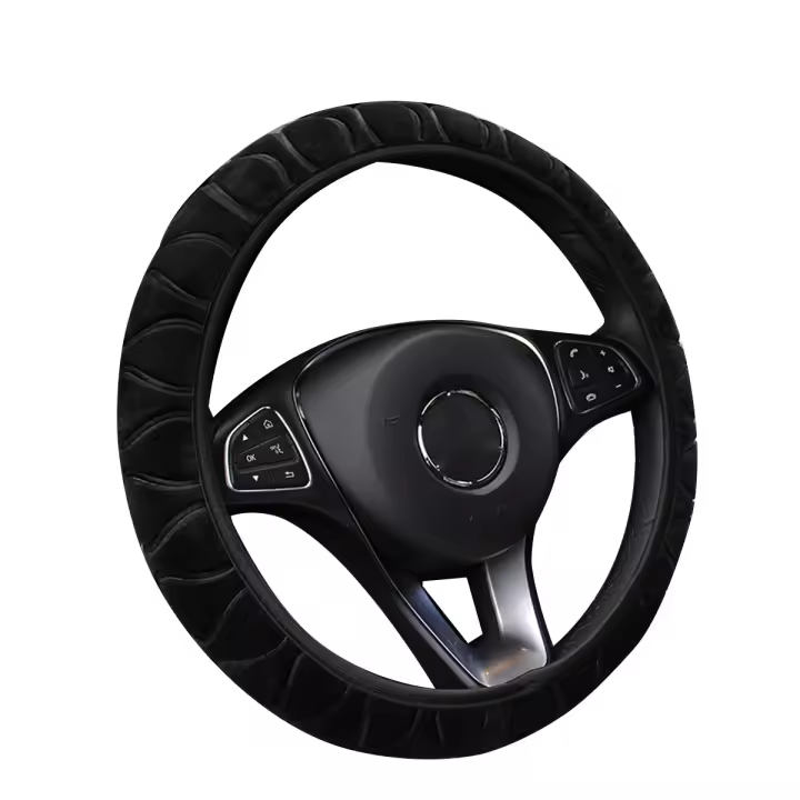 Cubierta De Volante De Coche Invierno Super Suave De Plush Con Diseño Emboss Sin Anillo Interior Adecuada Para 14.5-15 Pulgadas Accesorios De Coche - 1