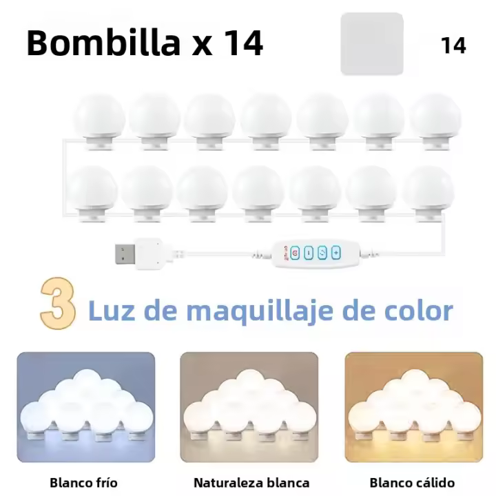 Lámpara De Espejo De Maquillaje LED Desmontable Profesional Con Alimentación USB Luz De Cosméticos Para Vestíbulo De Hollywood Iluminación De Mesita De Vestir Vanidad - 1
