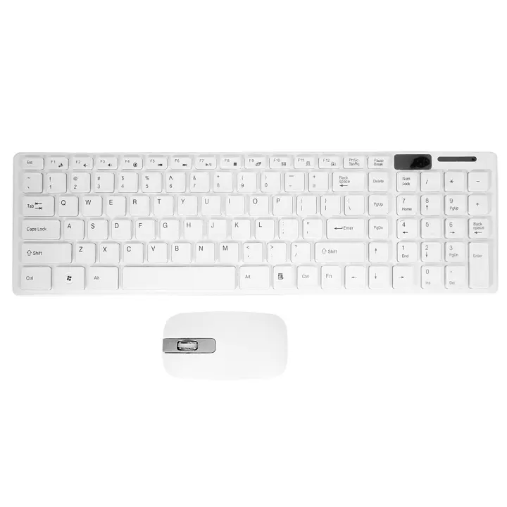 Teclado blanco Delgado inalámbrico + juego de ratón óptico inalámbrico para PC y computadora portátil - 1