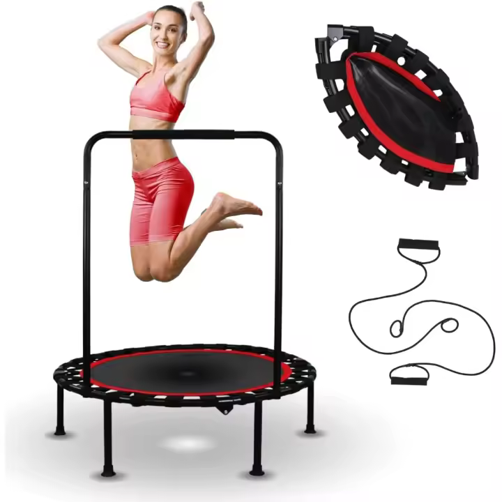 Trampolín Redondo, Plegable, 2 Bandas de Resistencia, Agarre Regulable, Capacidad 150 kg, 101 cm Diámetro, Interior y Exterior, Fácil instalación, Kangumobi - 1