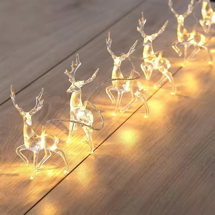 Cadena de luces navideñas con forma de reno, 1,5 m, 10 luces LED, decoración para dormitorio, luces de hadas impermeables para interiores - 1