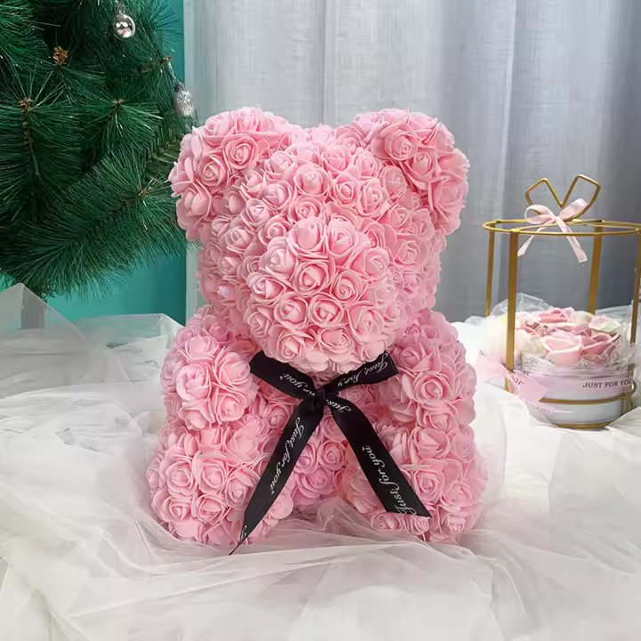 Boda Rosa Oso Flor Oso para las mujeres Niños San Valentín Gift de cumpleaños decoración del Hogar (Pink Claro) - 1