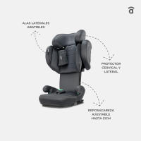Asalvo Silla de Auto Poe Fix i‑Size 100‑150 cm – Isofix, Respaldo Reclinado 15º, Ruedas Pivotantes, Reposacabezas Ajustable y Textil Lavable - details 2