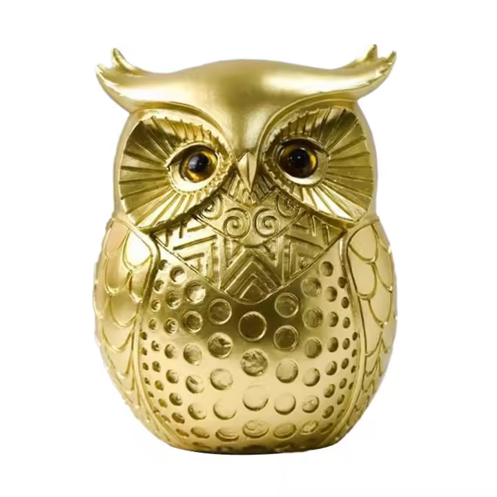 Ornamento del búho de oro, resina estatua artesanía animal, para TV gabinete porche estantería Home Office Decor, Tab - 1