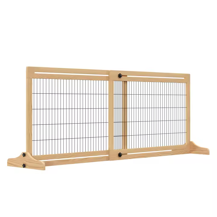 PawHut Barrera de Seguridad para Perrros de Madera Extensible con Pies de Soporte Valla Protección Mascotas Cachorros para Puerta Escalera Pasillo 104-183x36x69 cm - 1
