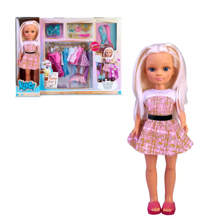 Nancy - Vestidor de Looks, Armario para muñeca glamuroso, 8 Prendas de Ropa y 8 Accesorios, Zapatos de Juguete, Set de Pegatinas para Personalizar, niños y niñas Desde 3 años, Famosa (NAC48000) - 1