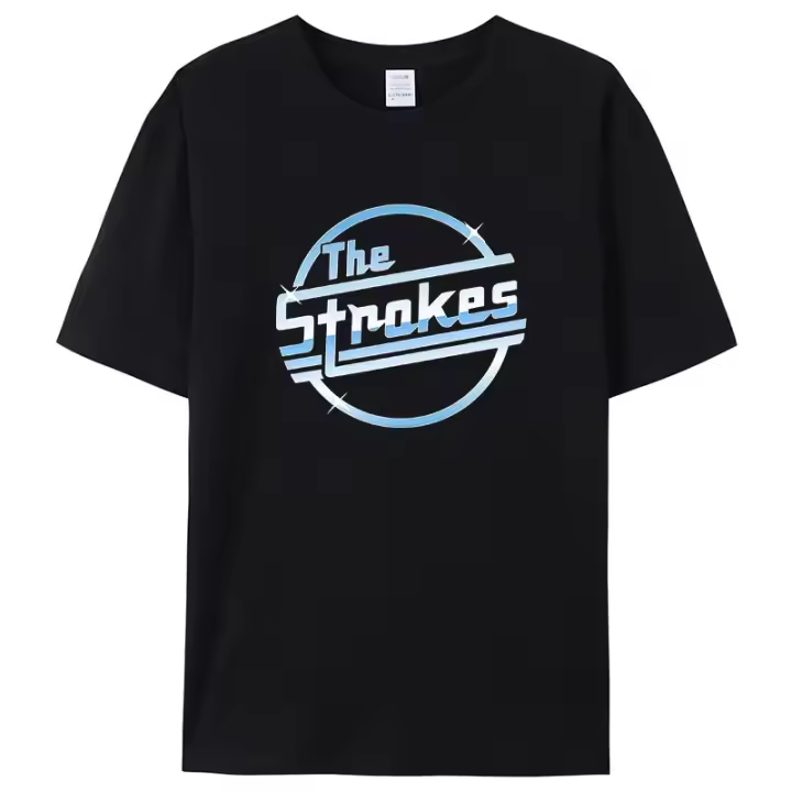Camiseta De Algodón Para Hombre Estampado De La Banda Indie Rock the Strokes Verano Manga Corta Tallas Grandes Color Negro Top Casual - 1