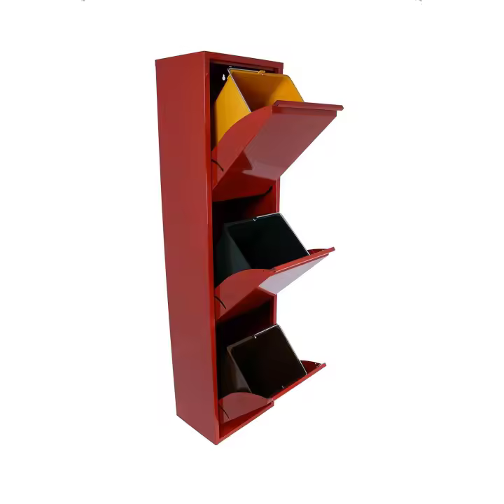Papelera de reciclaje vertical de 3 cubos apertura individual rojo - 1