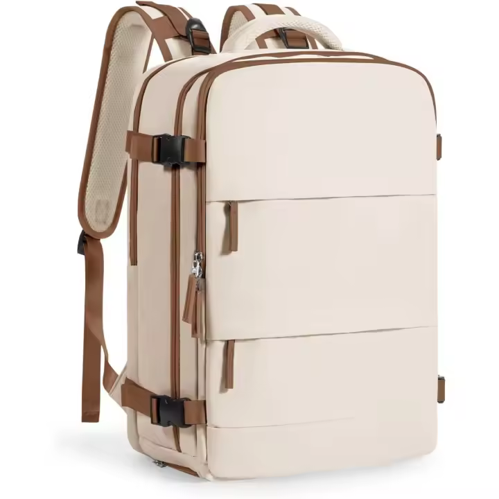 Mochara de viaje grande para Mujeres y helbres, mochara de mano, mochila de senderismo, mochara deportiva para exteriores, mochila informal, artículos Esenciales de Viaje (beige Y marrón) - 1