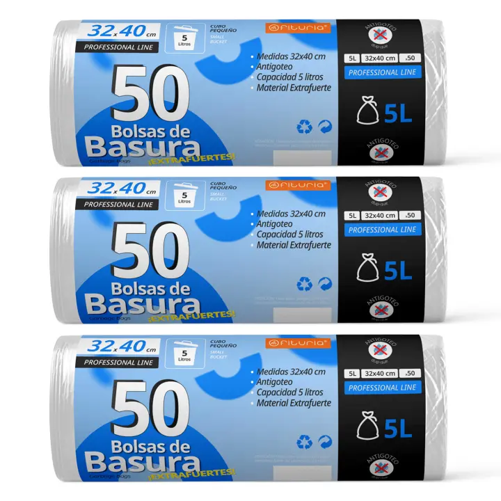 Bolsas de Basura, Bolsa Basura Resistente para Cubos Basura 5L, Antigoteo, Bolsas Ideales para Papelera de Baño, Oficina o Cocina, Apta Todo Tipo de Desechos, 32x40 cm - Ofituria (150 bolsas, 5L) - 1