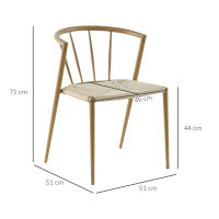 HOMCOM Pack de 2 Sillas de Comedor con Asiento de Cuerda de Papel Sillas de Cocina Apilables Estilo Moderno Carga 120 kg 51x51x71 cm Roble y Crema - details 2