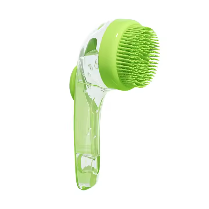 Cepillo de baño para mascotas - Cepillo de aseo de mango largo con dispensador de champú | Cepillo de limpieza de silicona suave para gatos, perros, conejos | Cepillo de masaje para mascotas con adición de líquido para bañar, duchar y acicalar - 1