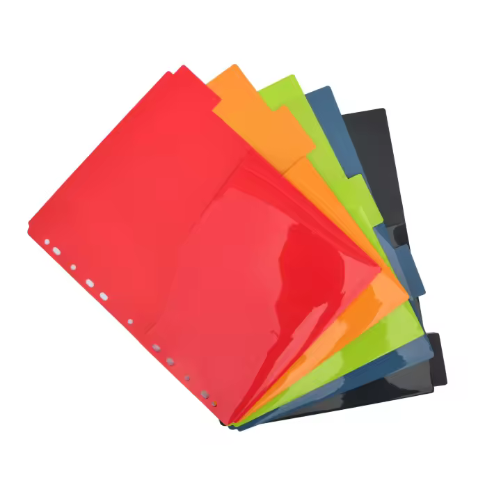 Pack 5 Separadores XTRA A4 Vital Colors en 5 Colores para todas las Carpeta de Anillas - Separadores en Polipropileno 100% ECO con Bolsillo y 5 indicadores adhesivos by Office Box. - 1