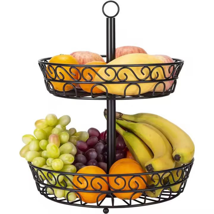 Soporte para cesta de frutas de 2 niveles, perfecto para frutas, verduras, refrigerios y artículos para el hogar - 1
