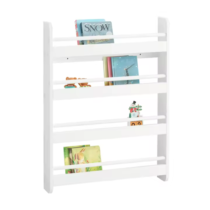 SoBuy KMB08-K-W Librería Infantil para Niños con 4 Estanterías, Estantería de Pared,Blanco,H80cm,ES - 1
