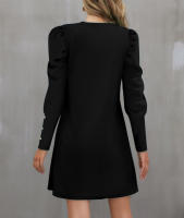 Vestido De Manga Larga Redonda Con Mangas Flotantes Y Botones Para Mujer Estilo Oficina Dama Longitud De Rodilla Poliéster Elástico Suave - details 2