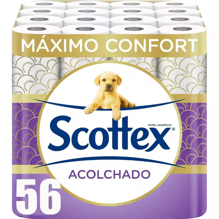 Papel higiénico Scottex 8 rollos(7PACK) acolchado 56 rollos en total  con 3 capas de confort y suavidad - 1