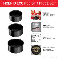 Tefal Ingenio Eco Resis, Set de 4 piezas t, cazos 16/18/20 cm, mango extraíble, inducción, fácil limpieza, revestimiento antiadherente, indicador de temperatura, aluminio, fabricado en Francia, L3979202 - details 0