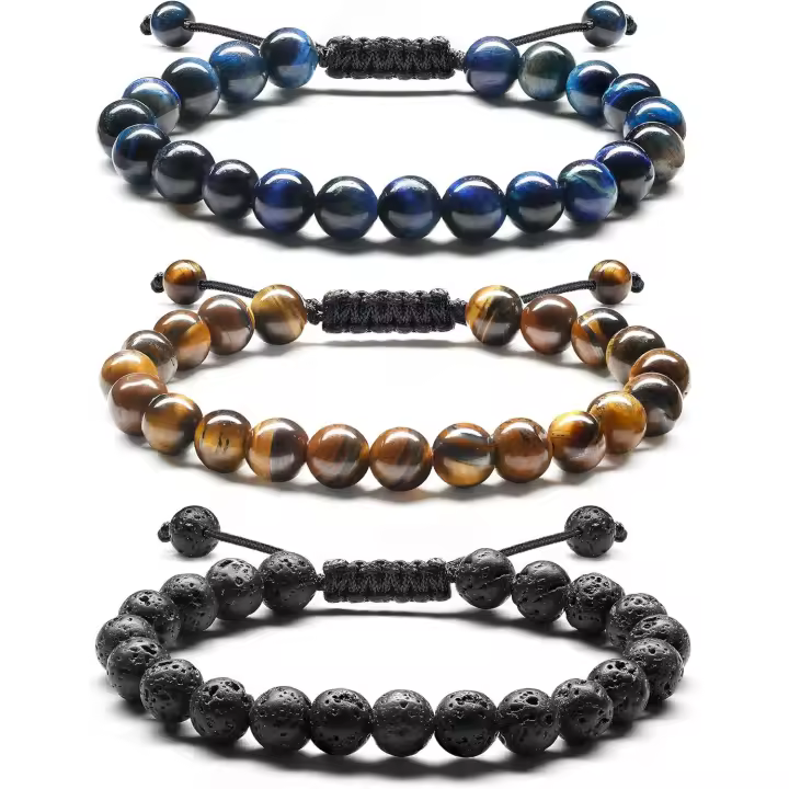 Pulsera Ojo de Tigre Piedra de Lava Pulseras de Piedra Hecha at Hand Pulseras de Cuentas Ajustables Pulseras Hombre Joyas Gift para Hombre - 1