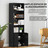 HOMCOM Estantería para Libros de 6 Niveles, Librería con 2 Puertas, 4 Estantes Abiertos, Armario Alto para Salón, Estudio, Oficina, 59x29x180 cm, Negro - details 3
