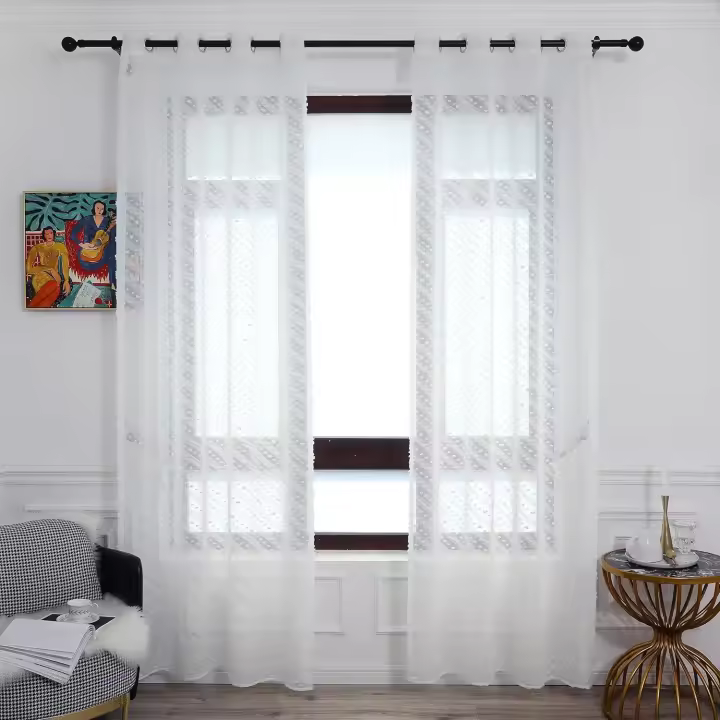 Shoppe house - Cortina Translúcida para Salón Dormitorio de 140x260cm, Visillo Blanco con diseño de Recorte, Tejido de Gasa Fina composición 100% Poliéster - 1
