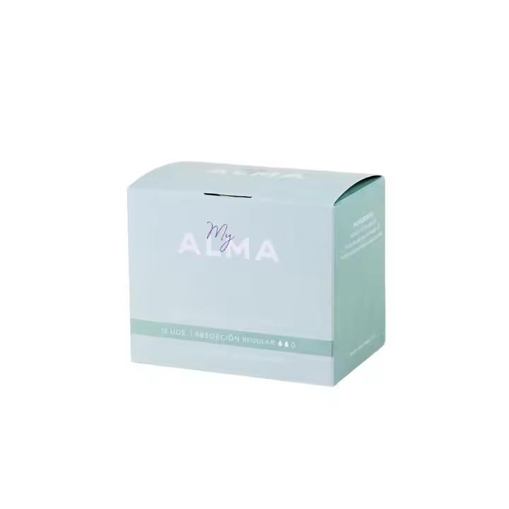 MyAlma Compresas de algodón 100% orgánico y libre de tóxicos. Pack 12 ud. Disponible en absorción Regular y Super - 1