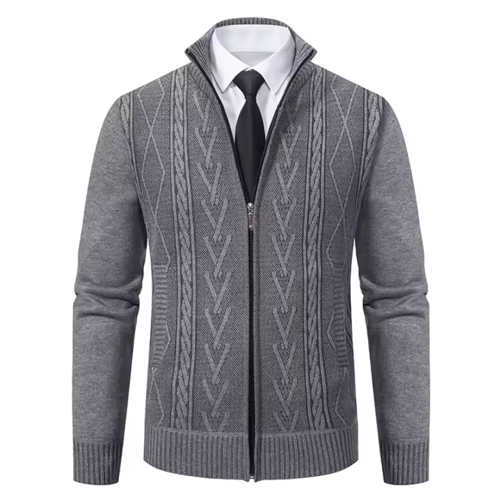 Cardigan De Veludo Para Hombre Invierno Coreano Grueso Con Cierre De Cremallera Suéter De Algodón Técnico Estilo Casual - 1