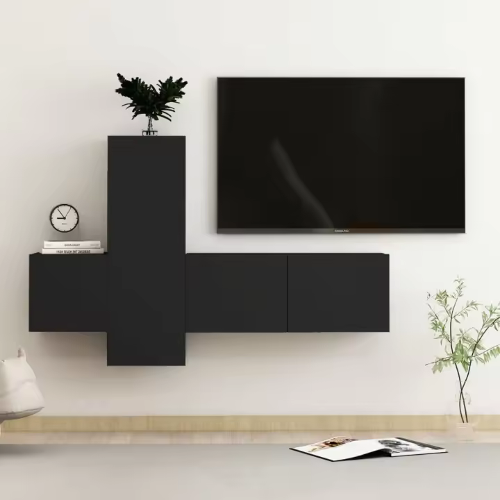 vidaXL Set de muebles de salón TV 3 piezas madera ingeniería negro - 1