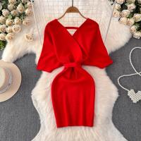 YuooMuoo Vestido De Suéter Tejido Para Mujer Primavera Verano Corto Elegante De Manchas De Alas Negras Bodycon Estilo Callejero Vestido Bandage - details 19