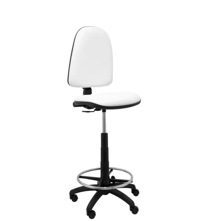 Piqueras Y Crespo Taburete Ergonómico Regulable en Altura con Aro Reposapiés Cromado en Similpiel Blanco - 1