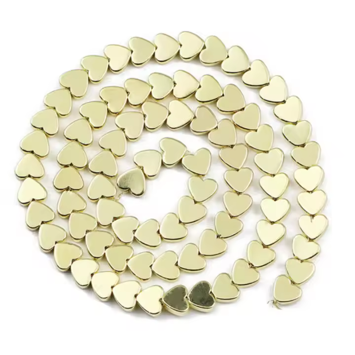 Bolas De Piedra Natural Hematita Corazón Platinadas Doradas 6MM Para Fabricación De Joyas Pulseras Collares DIY Gold Silver Plated Flat Heart-Shaped Hematite Natural Stone Spacer Loose Beads - 1