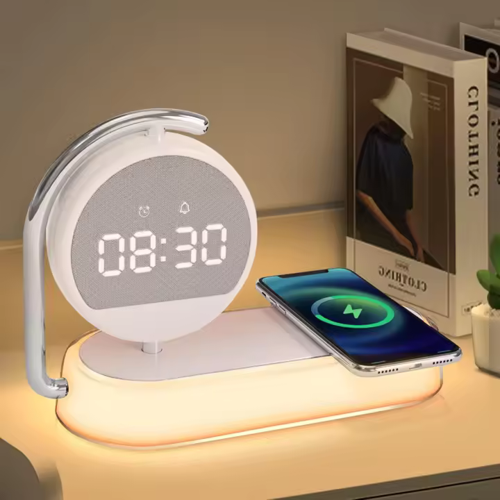 Lámpara de despertador LED, lámpara de noche con estación de carga inalámbrica de 15 W, luz nocturna táctil con 3 niveles de luz suave para adultos y niños, regalos festivos. Lámpara de mesa de trabajo - 1