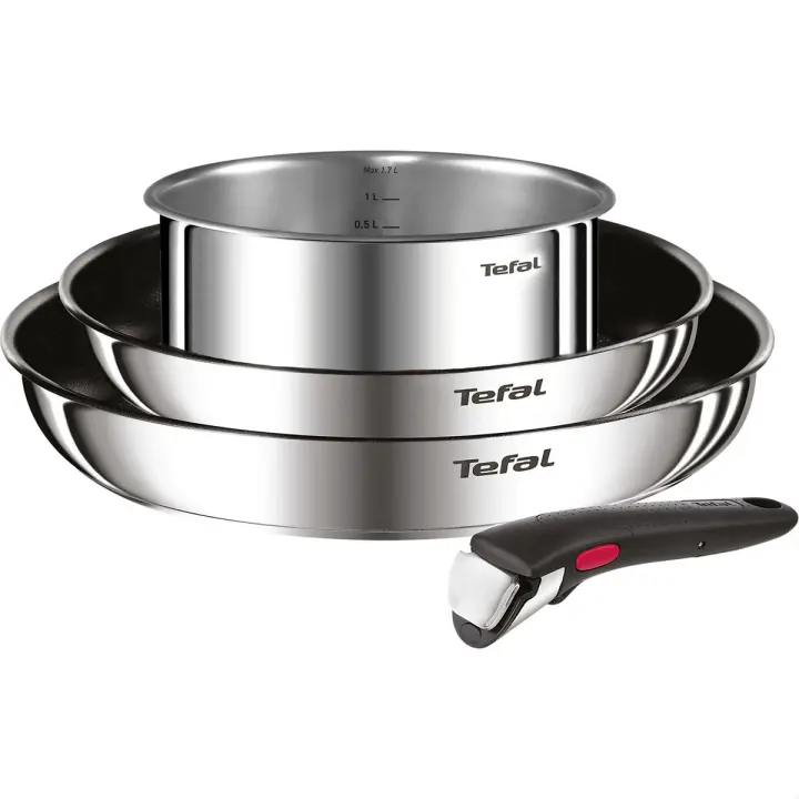 Juego de 2 Sartenes y Cazo Tefal Ingenio Emotion, Sartén 22 y 26 cm, Cazo 16 cm, Mango intercambiable, Antiadherente, Revestimiento Titanio, Thermo-signal, Ahorra espacio - 1