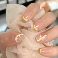 Set De 24 Uñas Postizas Cortas Estilo Francés Arte De Uñas Artísticas Para Manicura Extensión De Uñas Con Diseño - details 0