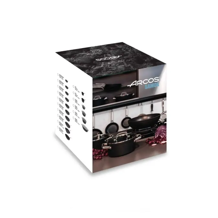Arcos Serie Samoa | Batería de Cocina 5 piezas | Aluminio Forjado | Full Inductino | Asas Acero Inoxidable Efecto Frio | Sistema ahorro energético | Apta lavavajillas | Color Negro - 1